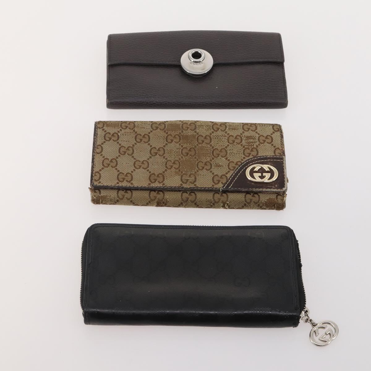GUCCI GG Canvas Micro GG Guccissima Wallet Leather 10 Set Beige Black Auth CB188