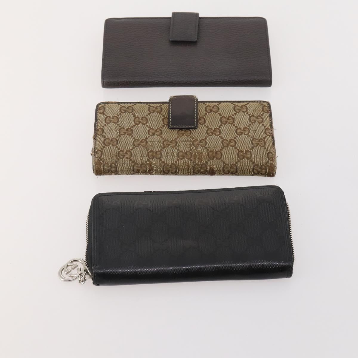GUCCI GG Canvas Micro GG Guccissima Wallet Leather 10 Set Beige Black Auth CB188