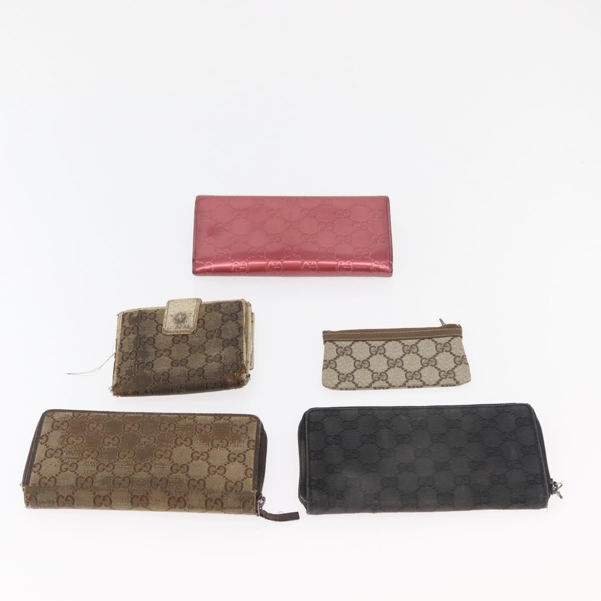 GUCCI GG Canvas Wallet Leather 10 Set Beige Black pink Auth CB189