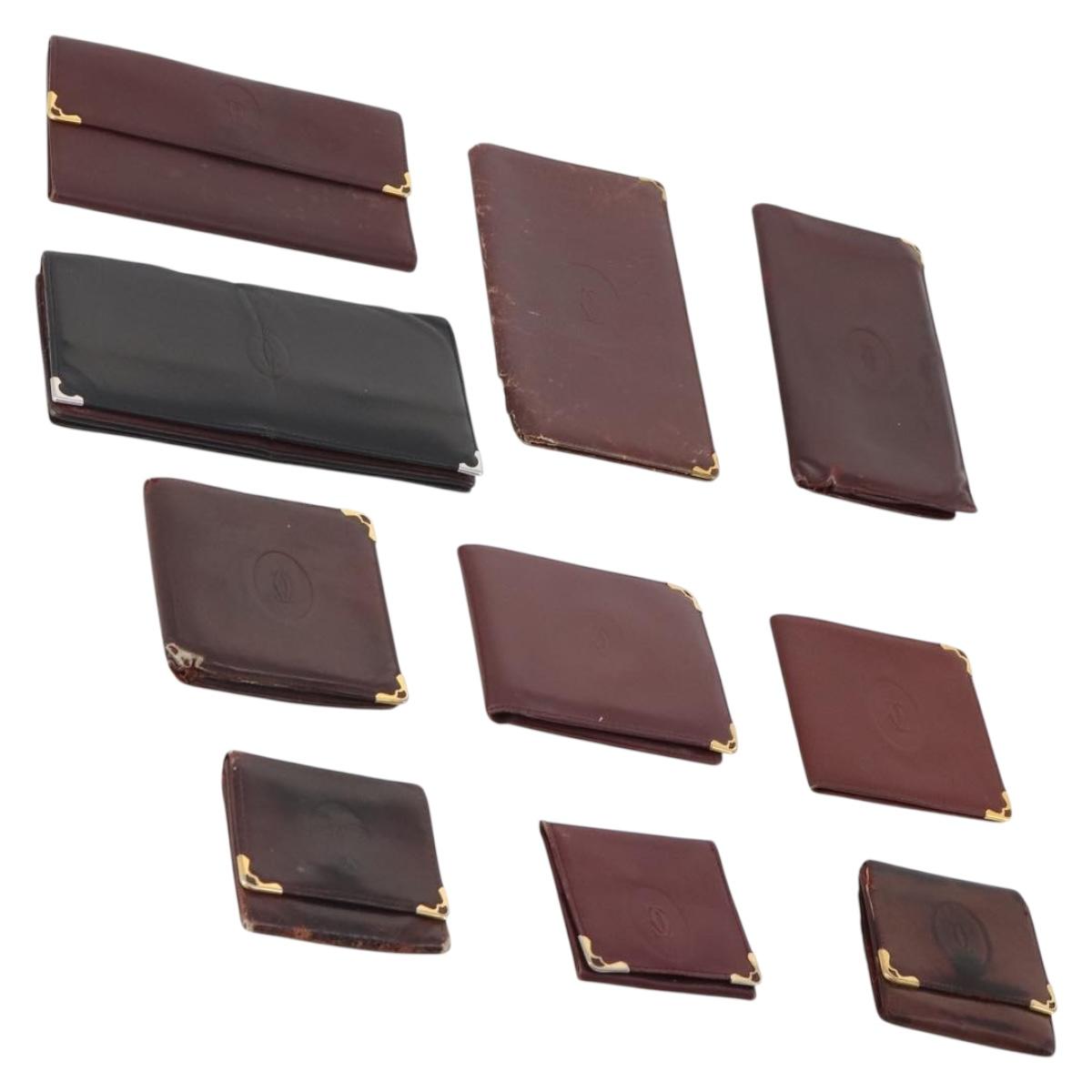 CARTIER Wallet Leather 10 Set Bordeaux Auth CB190