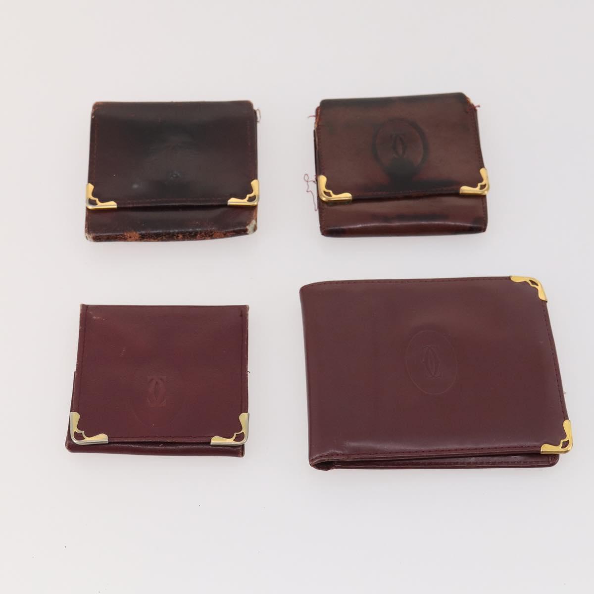 CARTIER Wallet Leather 10 Set Bordeaux Auth CB190