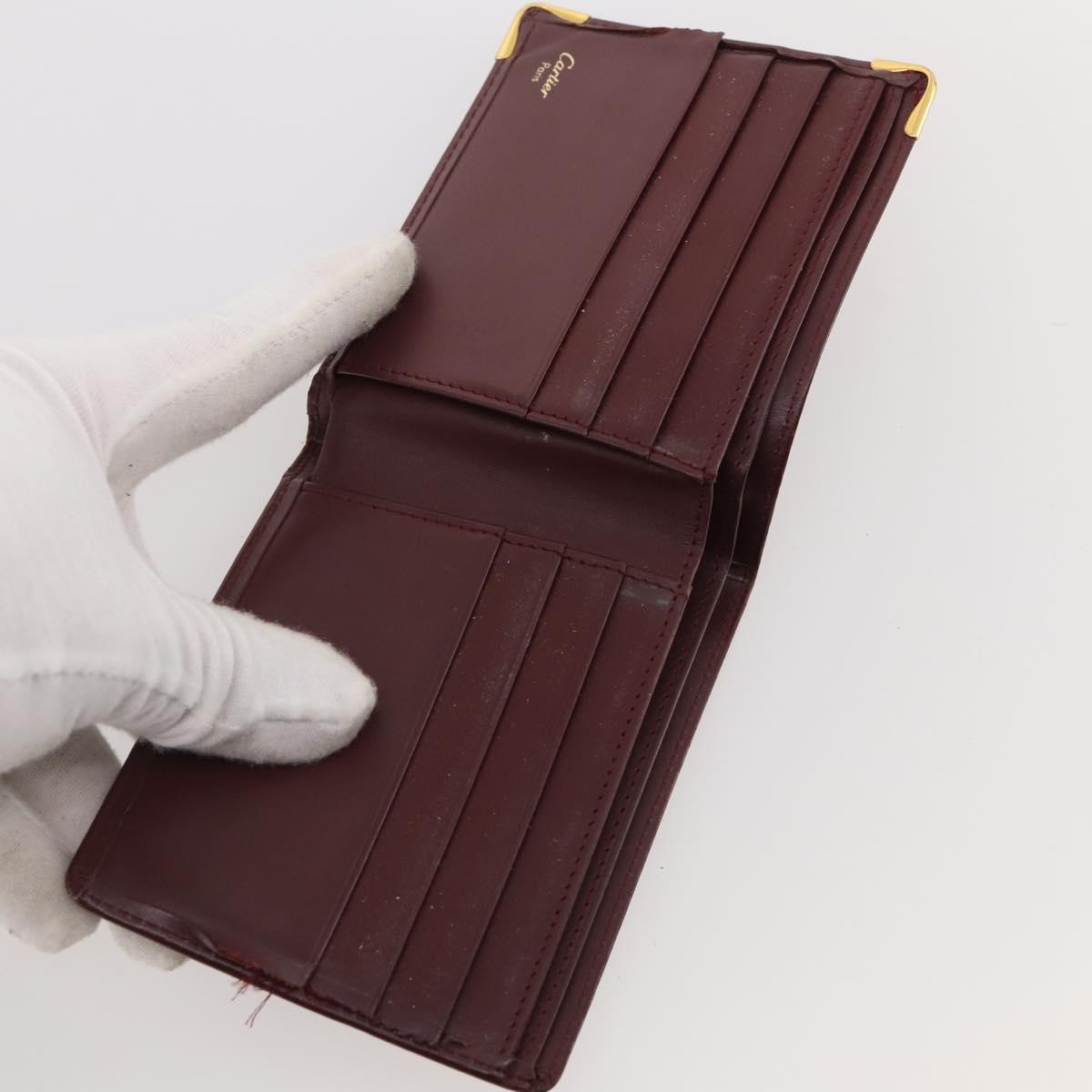 CARTIER Wallet Leather 10 Set Bordeaux Auth CB190