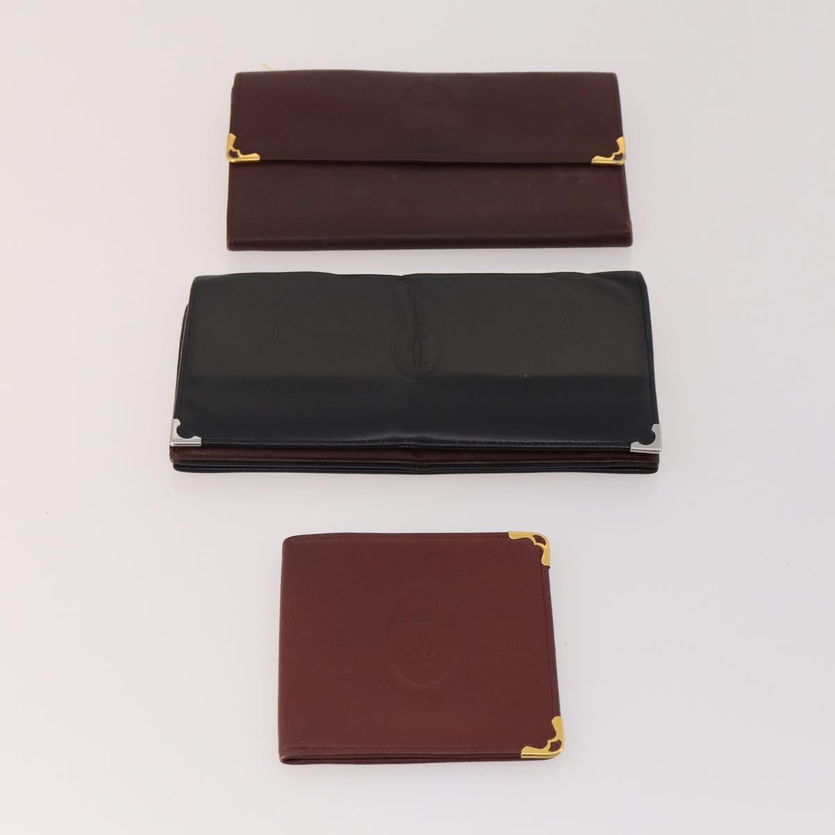 CARTIER Wallet Leather 10 Set Bordeaux Auth CB190