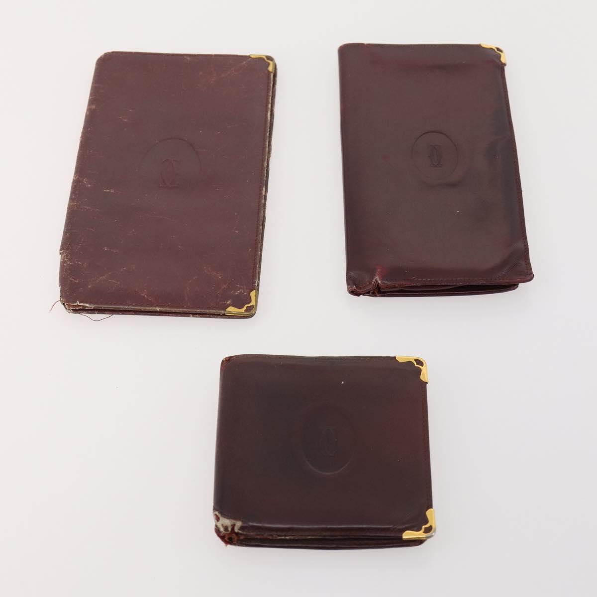 CARTIER Wallet Leather 10 Set Bordeaux Auth CB190