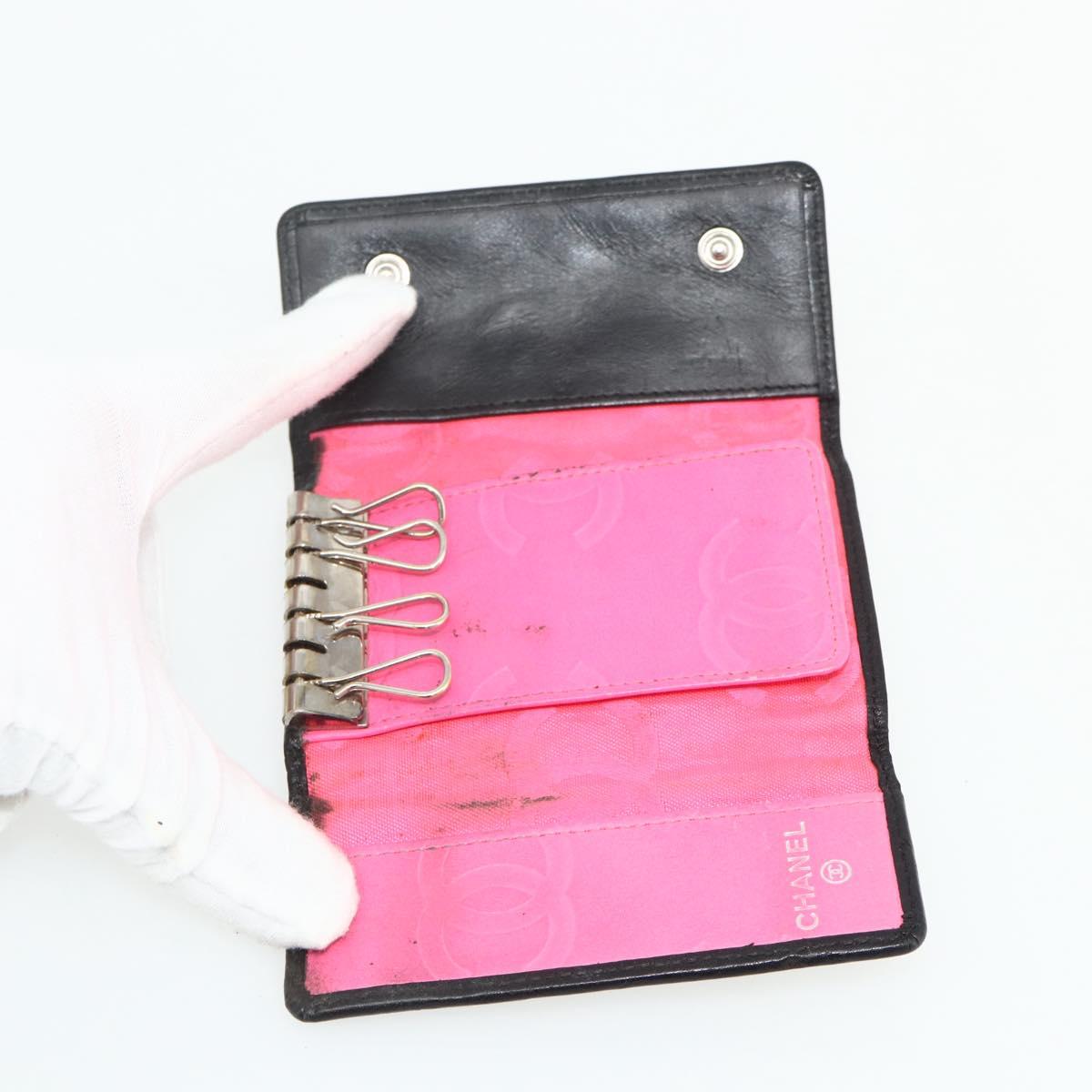 CHANEL Key Case Caviar Skin 10 Set Black Beige pink CC Auth CB195