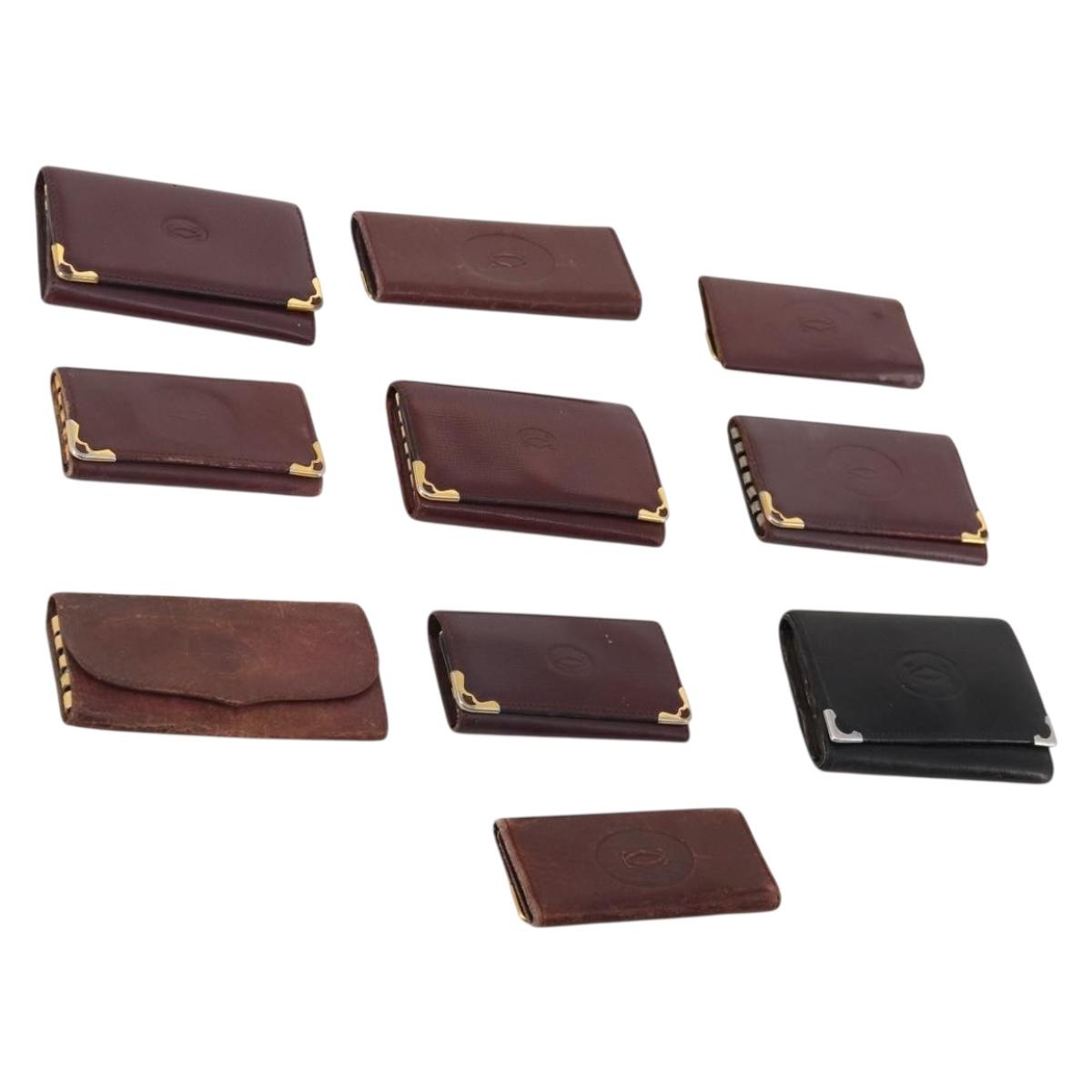 CARTIER Key Case Leather 10 Set Bordeaux Auth CB199