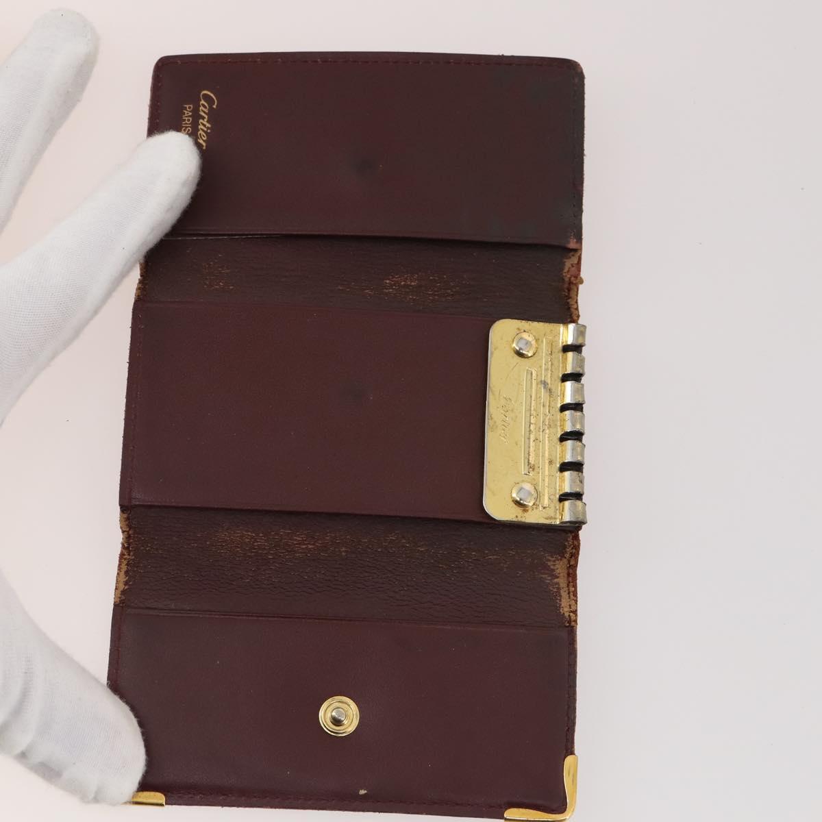 CARTIER Key Case Leather 10 Set Bordeaux Auth CB199