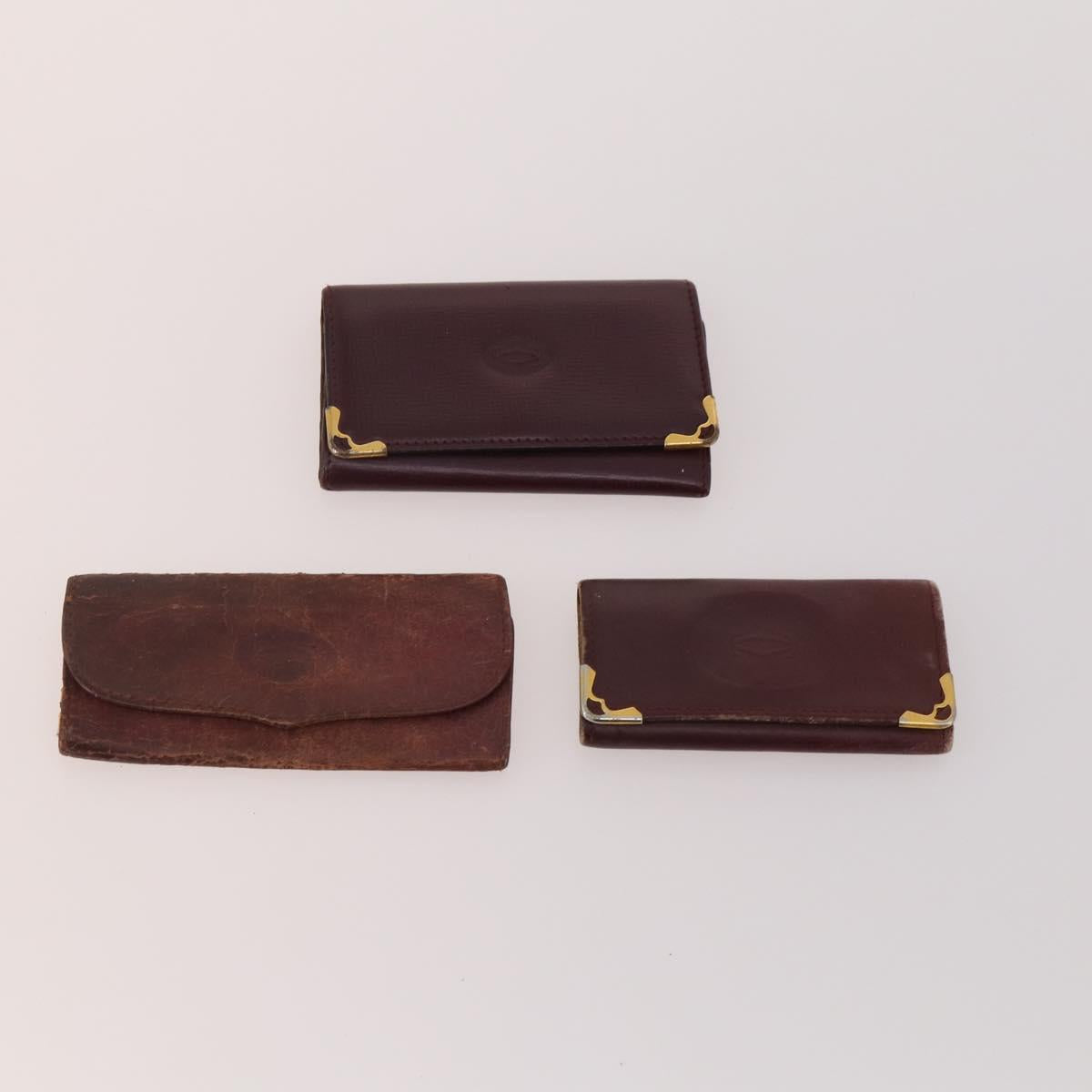 CARTIER Key Case Leather 10 Set Bordeaux Auth CB199