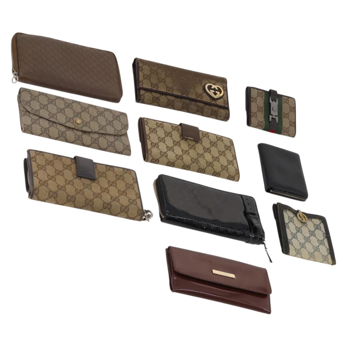 GUCCI GG Canvas Guccissima Wallet Leather 10 Set Beige Black Navy Auth CB211