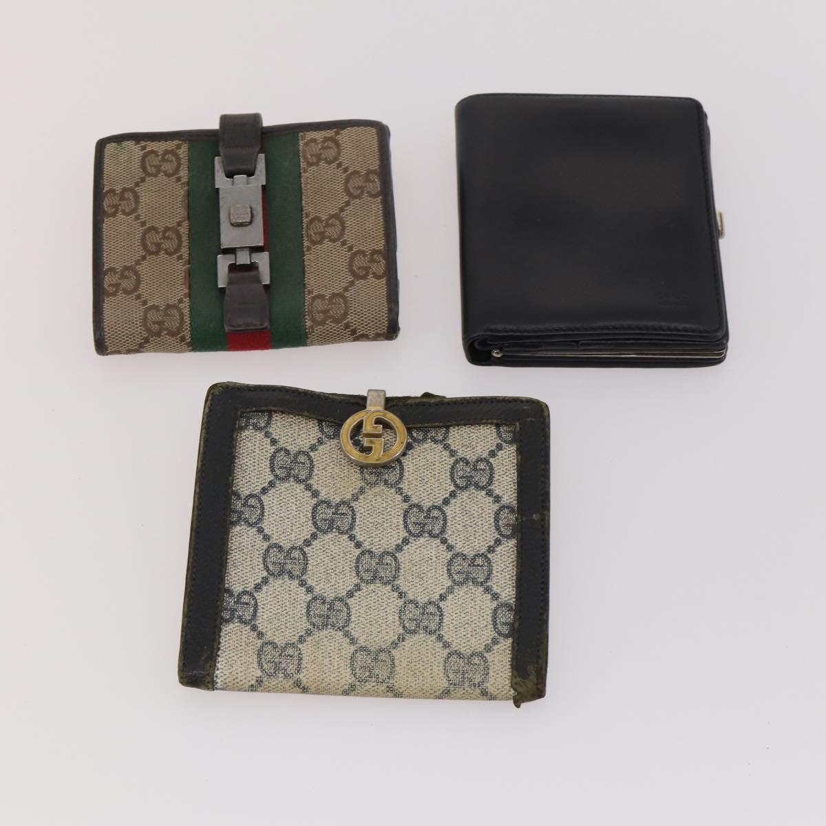 GUCCI GG Canvas Guccissima Wallet Leather 10 Set Beige Black Navy Auth CB211