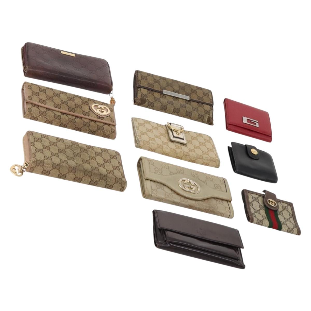 GUCCI GG Canvas Guccissima Wallet Leather 10 Set Beige Black Red Auth CB212