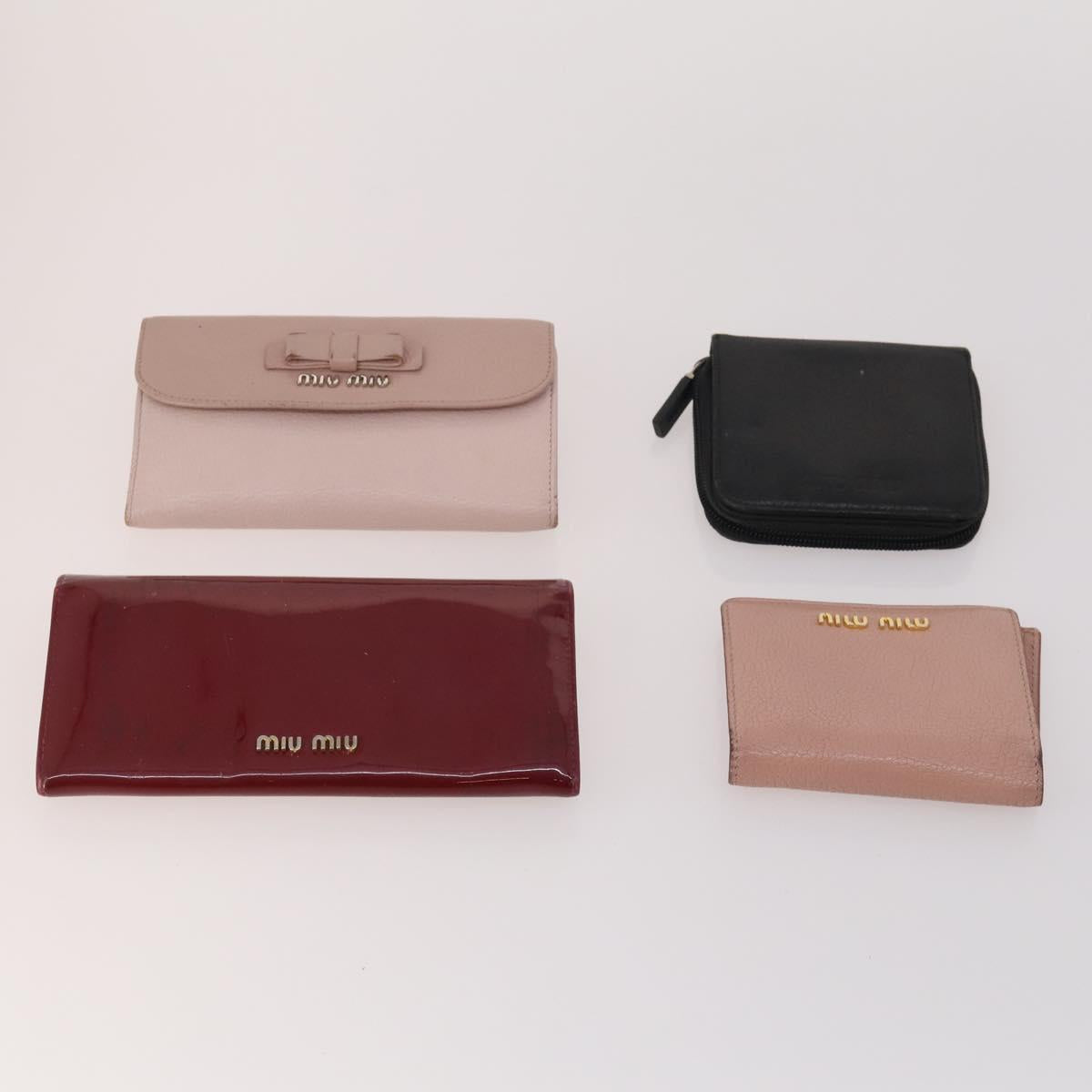 Miu Miu Wallet Leather 10 Set Black Beige Silver Auth CB213