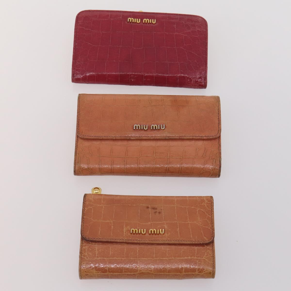 Miu Miu Wallet Leather 10 Set Black Beige Silver Auth CB213