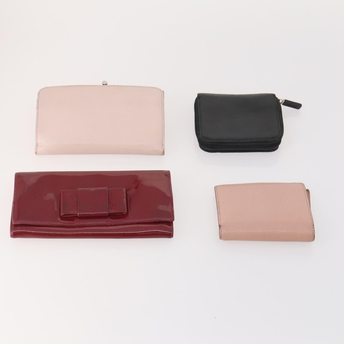 Miu Miu Wallet Leather 10 Set Black Beige Silver Auth CB213