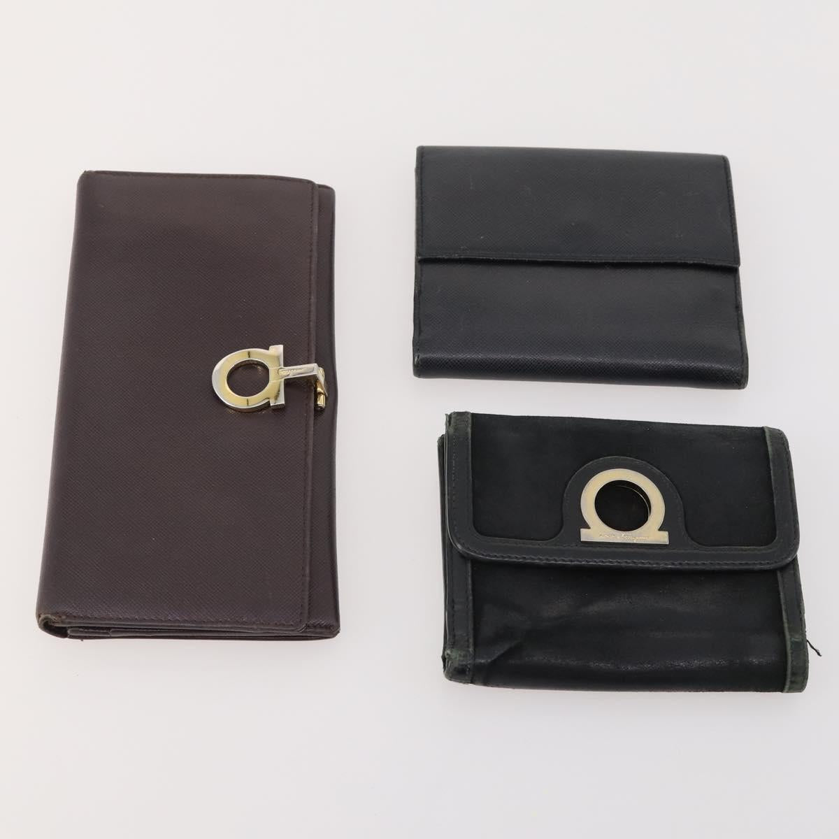 Salvatore Ferragamo Gancini Wallet Leather 10 Set Black Beige Orange Auth CB214