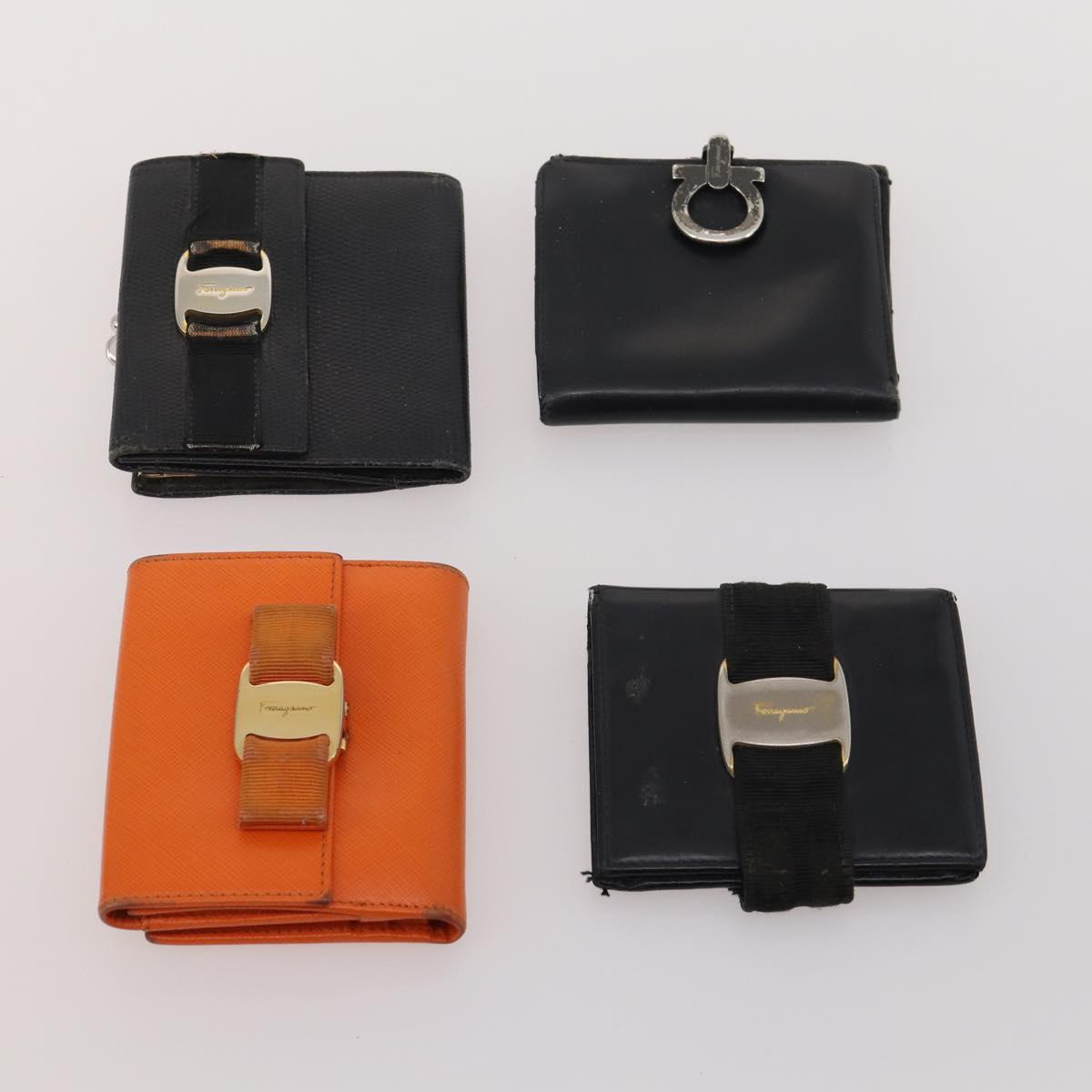 Salvatore Ferragamo Gancini Wallet Leather 10 Set Black Beige Orange Auth CB214