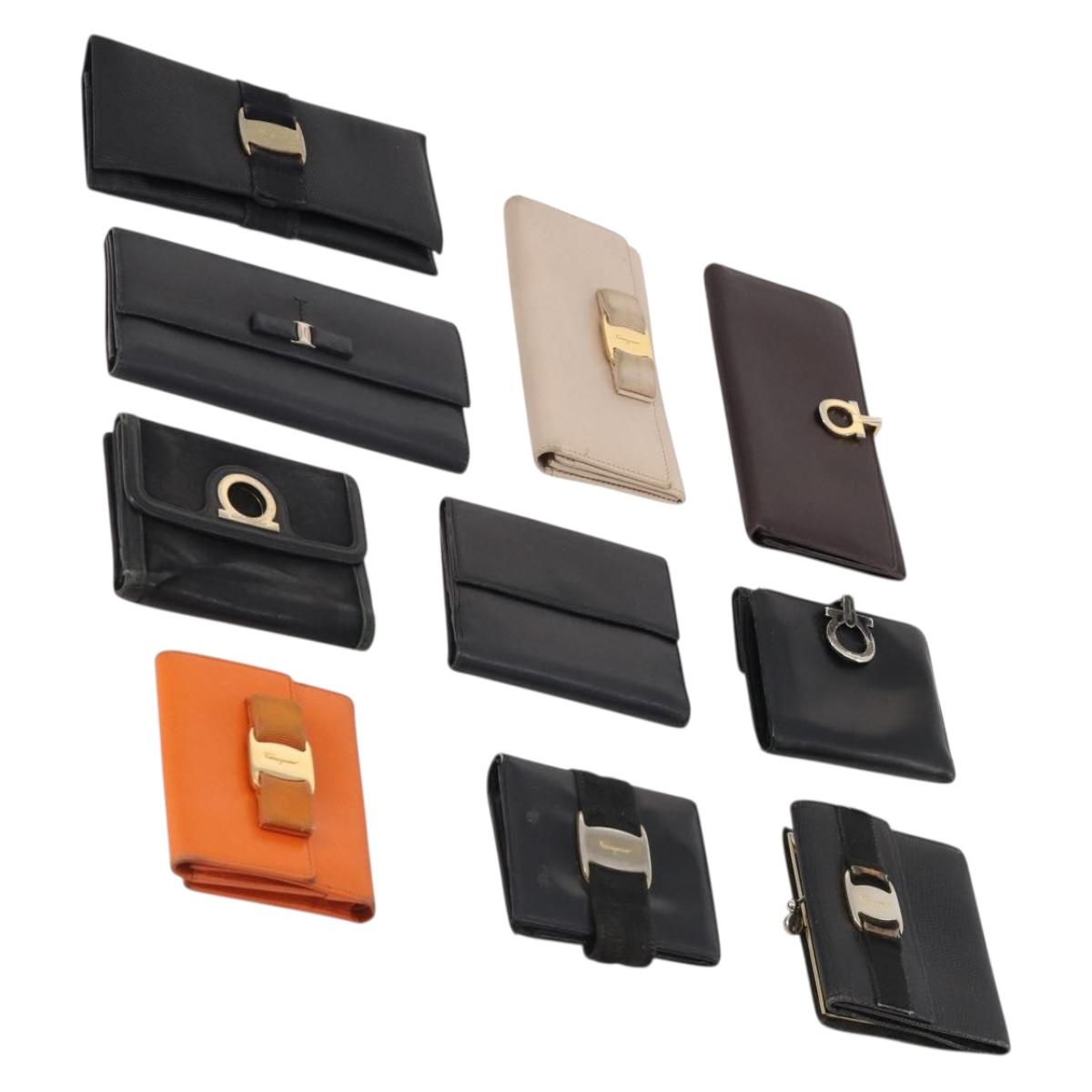 Salvatore Ferragamo Gancini Wallet Leather 10 Set Black Beige Orange Auth CB214
