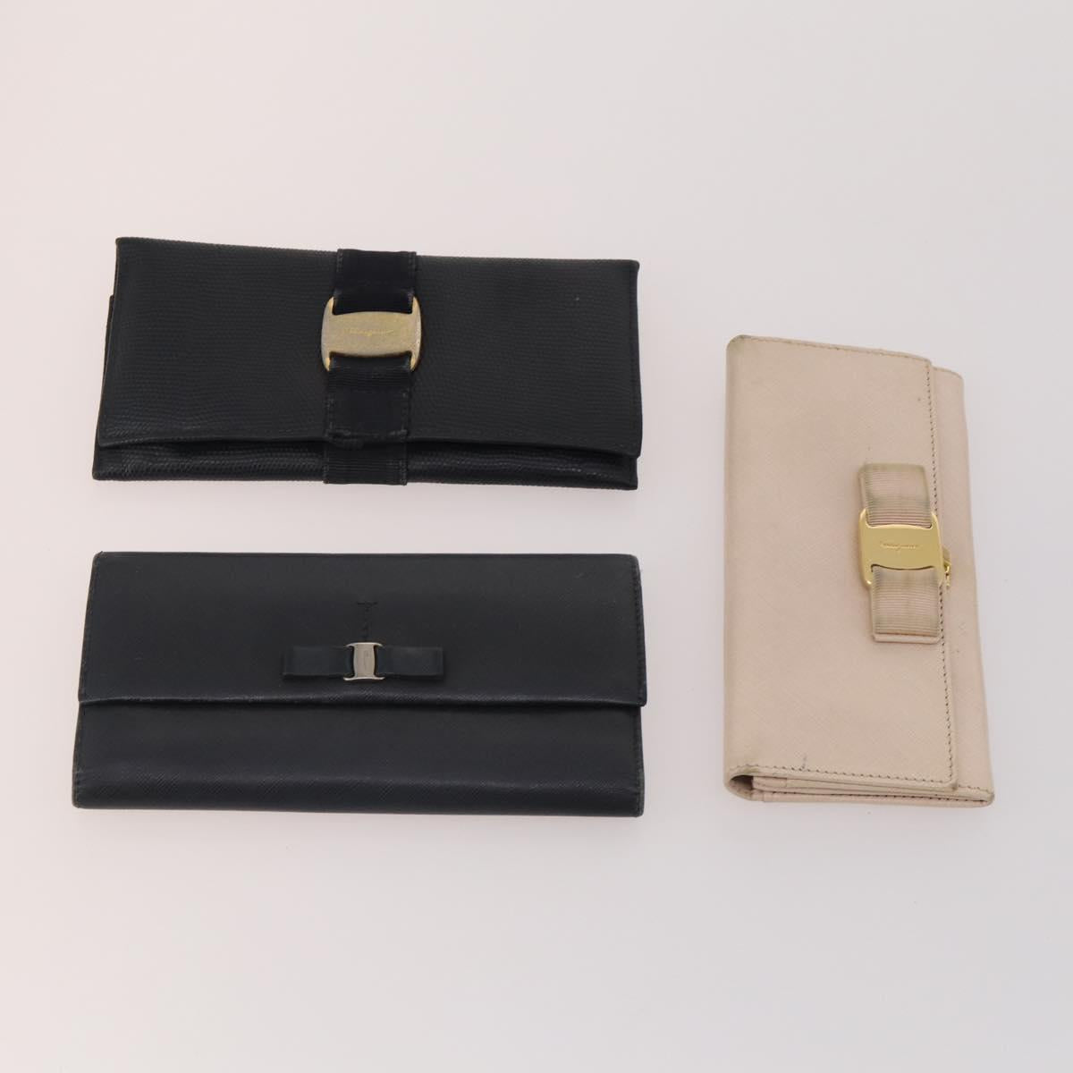 Salvatore Ferragamo Gancini Wallet Leather 10 Set Black Beige Orange Auth CB214