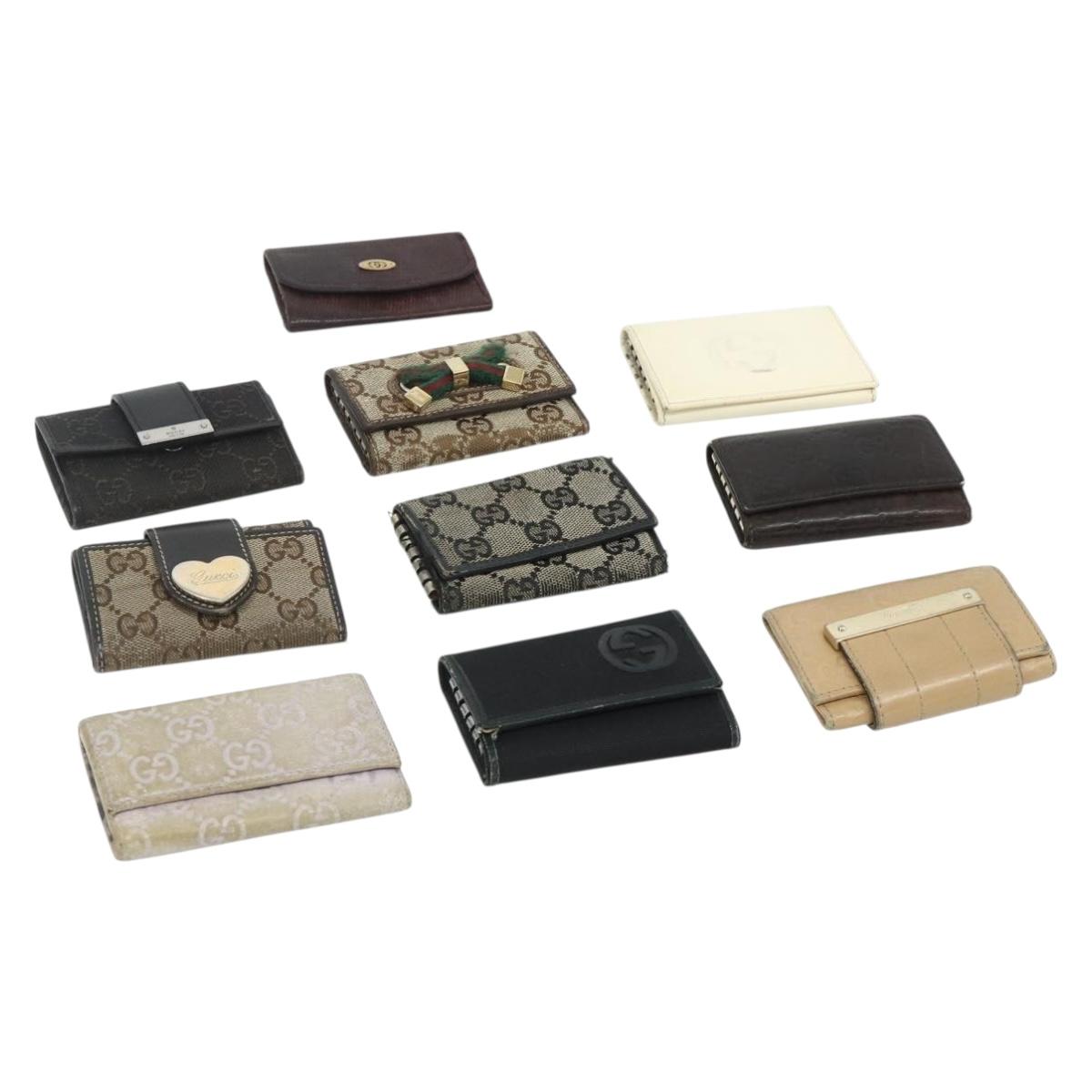 GUCCI GG Canvas Key Case Leather 10 Set Beige Black white Auth CB216