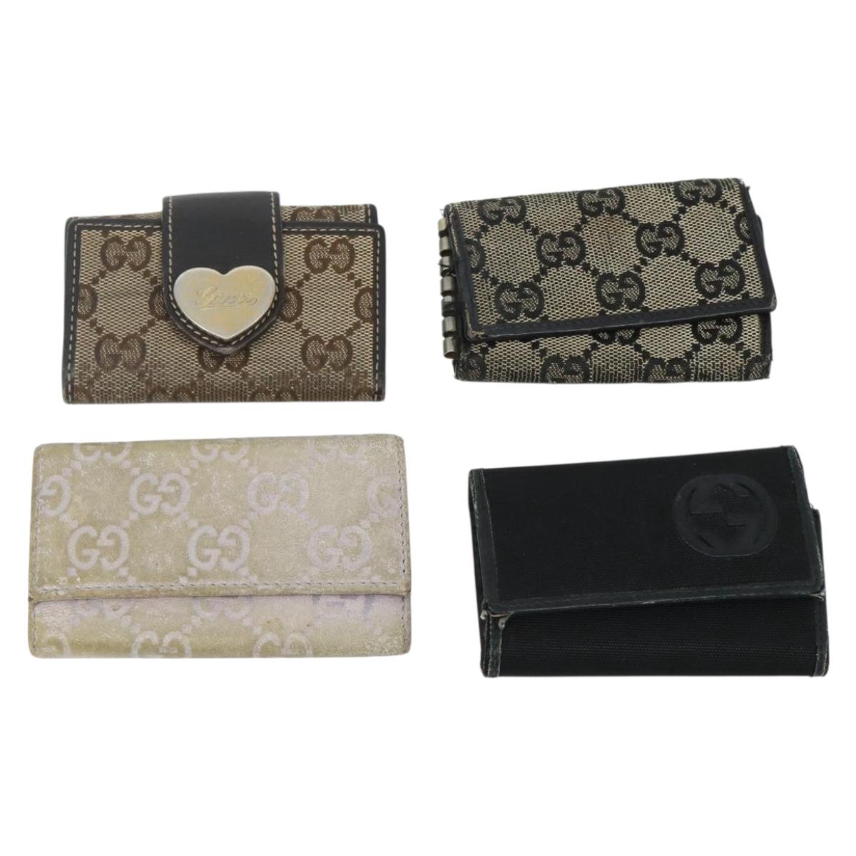 GUCCI GG Canvas Key Case Leather 10 Set Beige Black white Auth CB216