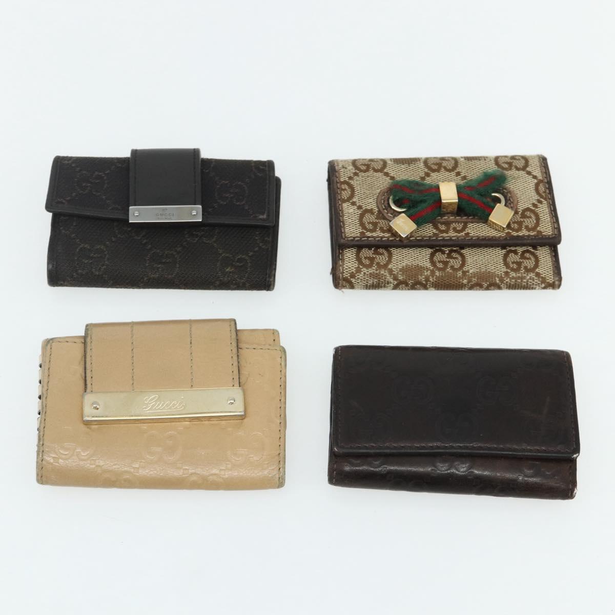 GUCCI GG Canvas Key Case Leather 10 Set Beige Black white Auth CB216