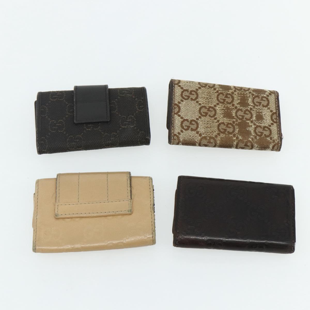 GUCCI GG Canvas Key Case Leather 10 Set Beige Black white Auth CB216