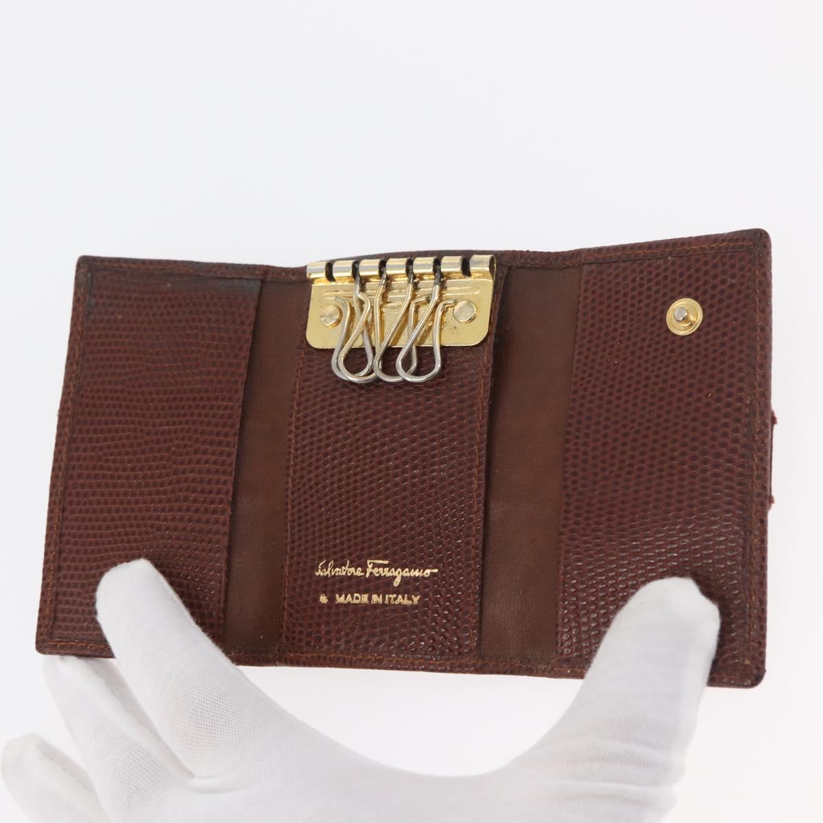 Salvatore Ferragamo Key Case Leather 10 Set Black Light Blue Brown Auth CB218