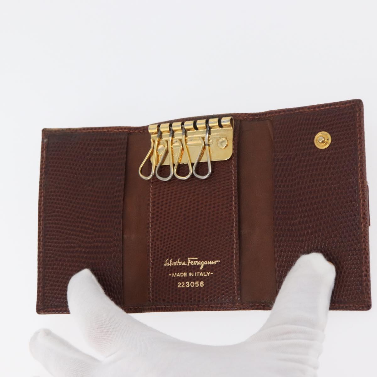Salvatore Ferragamo Key Case Leather 10 Set Black Light Blue Brown Auth CB218