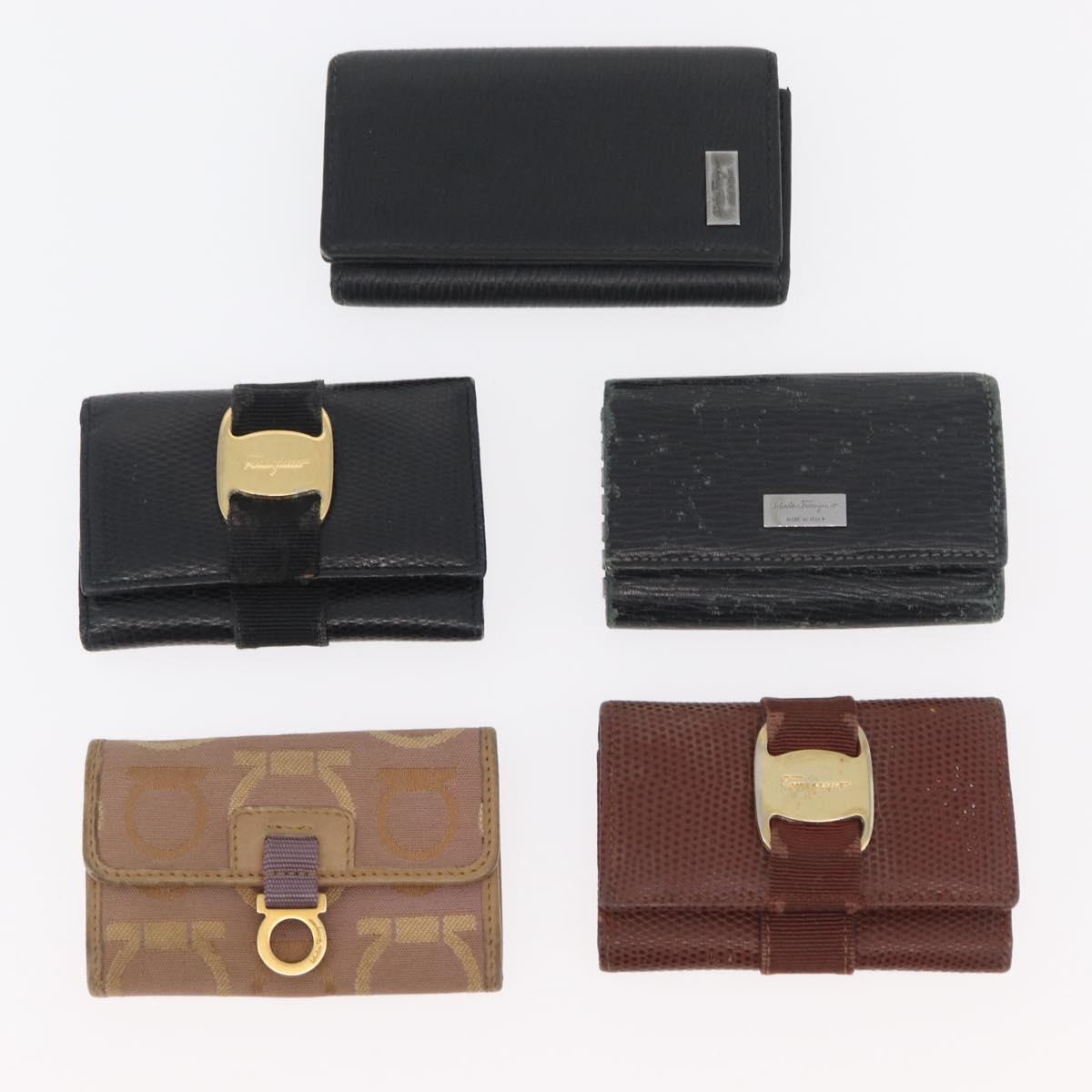 Salvatore Ferragamo Key Case Leather 10 Set Black Light Blue Brown Auth CB218