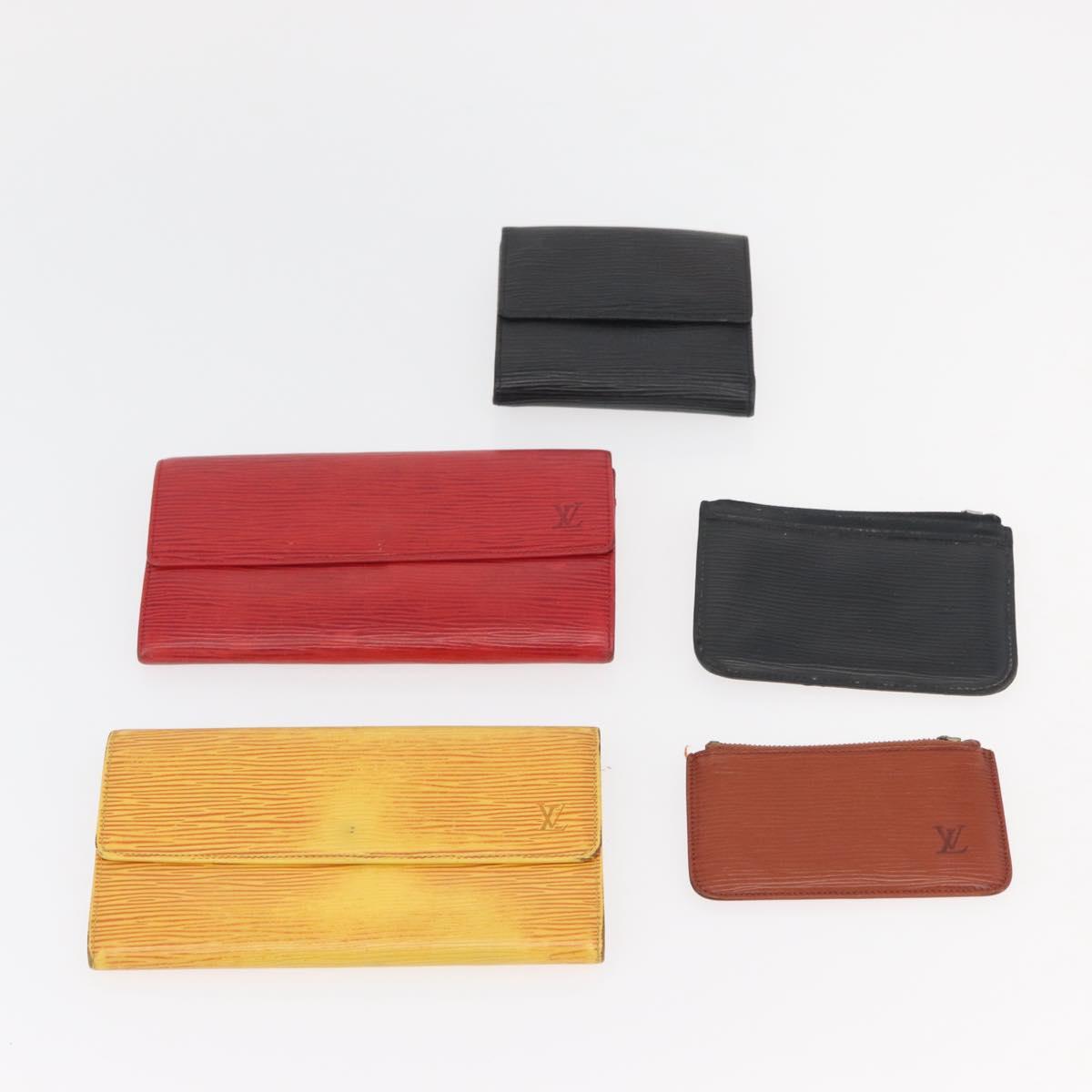 LOUIS VUITTON Epi Wallet 10 Set Black Red yellow LV Auth CB233