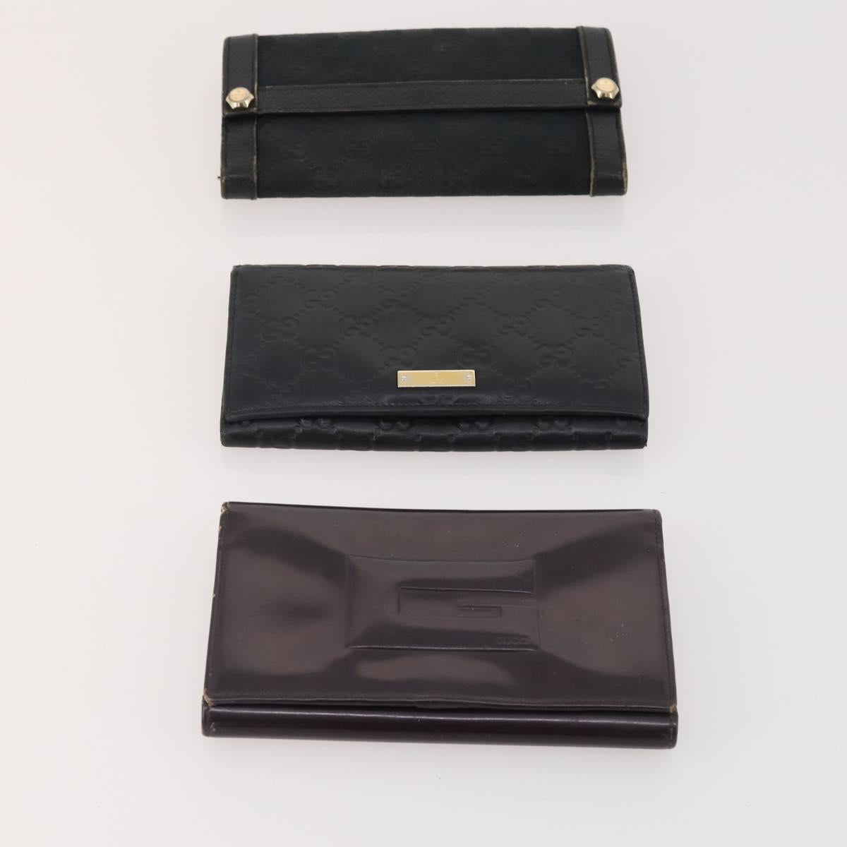 GUCCI GG Canvas Micro GG Guccissima Wallet Leather 10 Set Beige Black Auth CB236