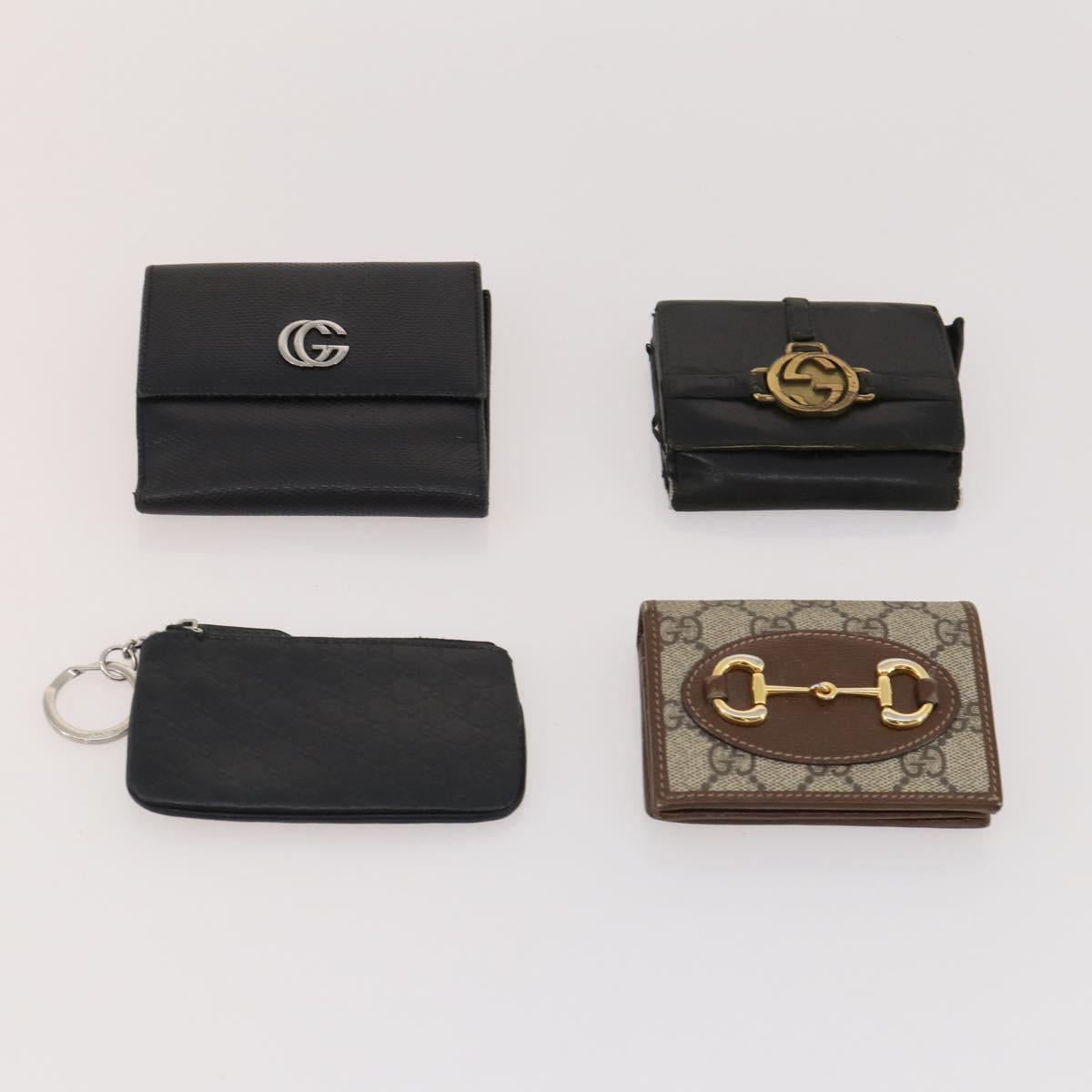 GUCCI GG Canvas Micro GG Guccissima Wallet Leather 10 Set Beige Black Auth CB236