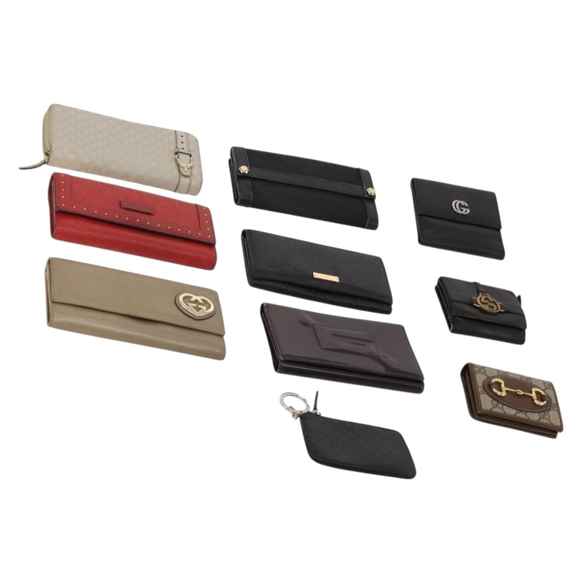 GUCCI GG Canvas Micro GG Guccissima Wallet Leather 10 Set Beige Black Auth CB236