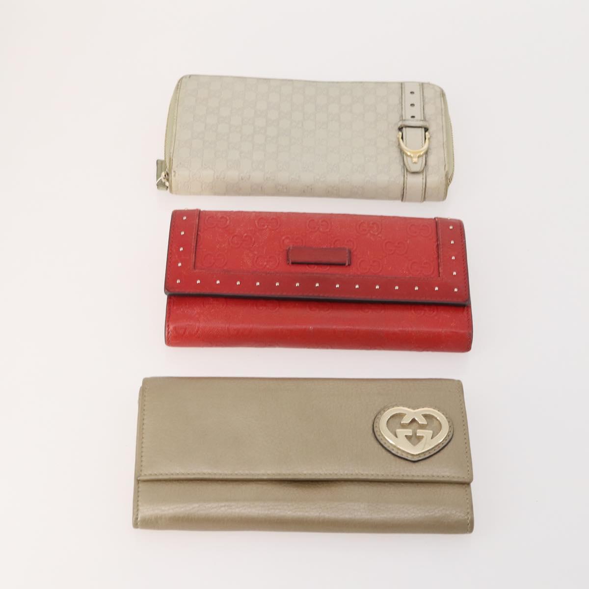 GUCCI GG Canvas Micro GG Guccissima Wallet Leather 10 Set Beige Black Auth CB236