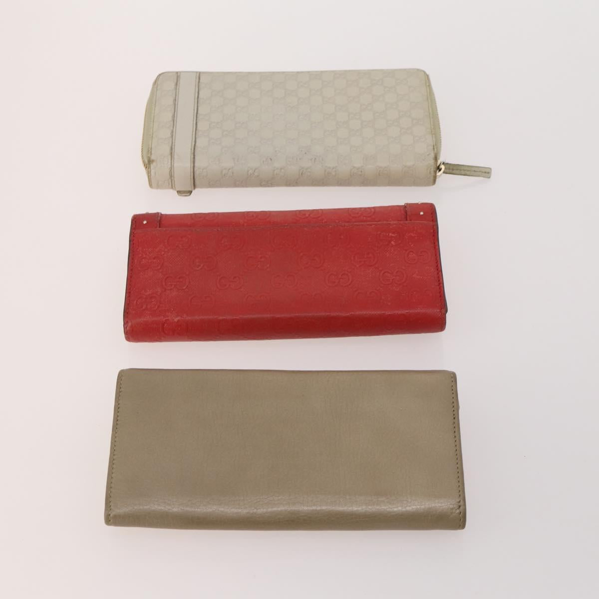 GUCCI GG Canvas Micro GG Guccissima Wallet Leather 10 Set Beige Black Auth CB236