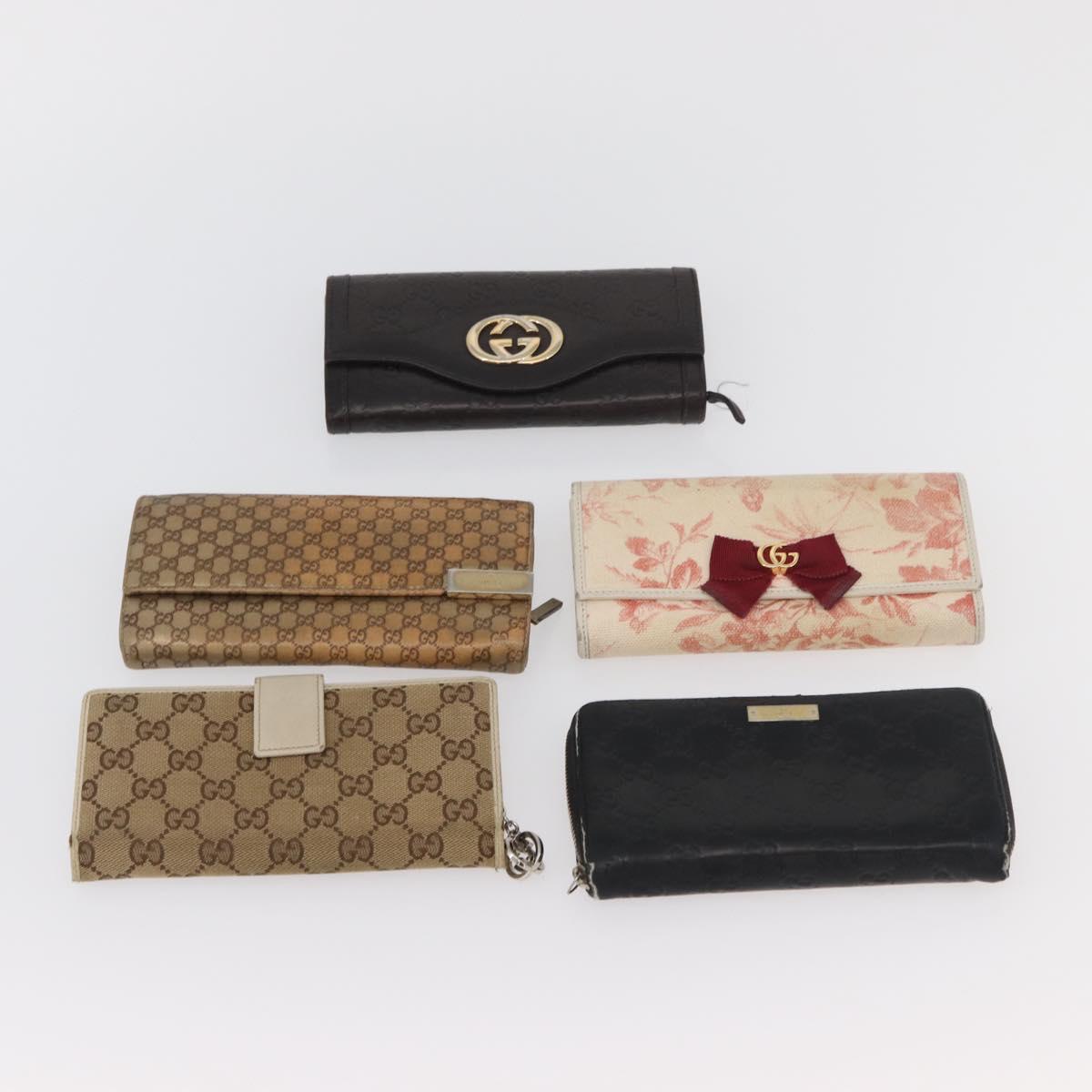GUCCI GG Canvas Guccissima Wallet Leather 10 Set Beige Black Navy Auth CB237