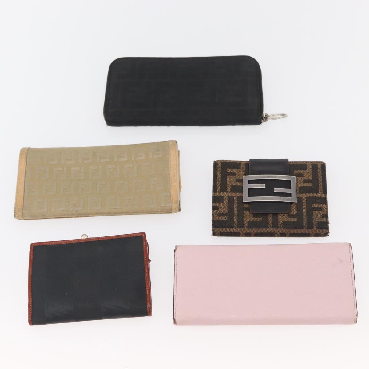 FENDI Zucca Canvas Wallet 10 Set Black Brown Auth CB239