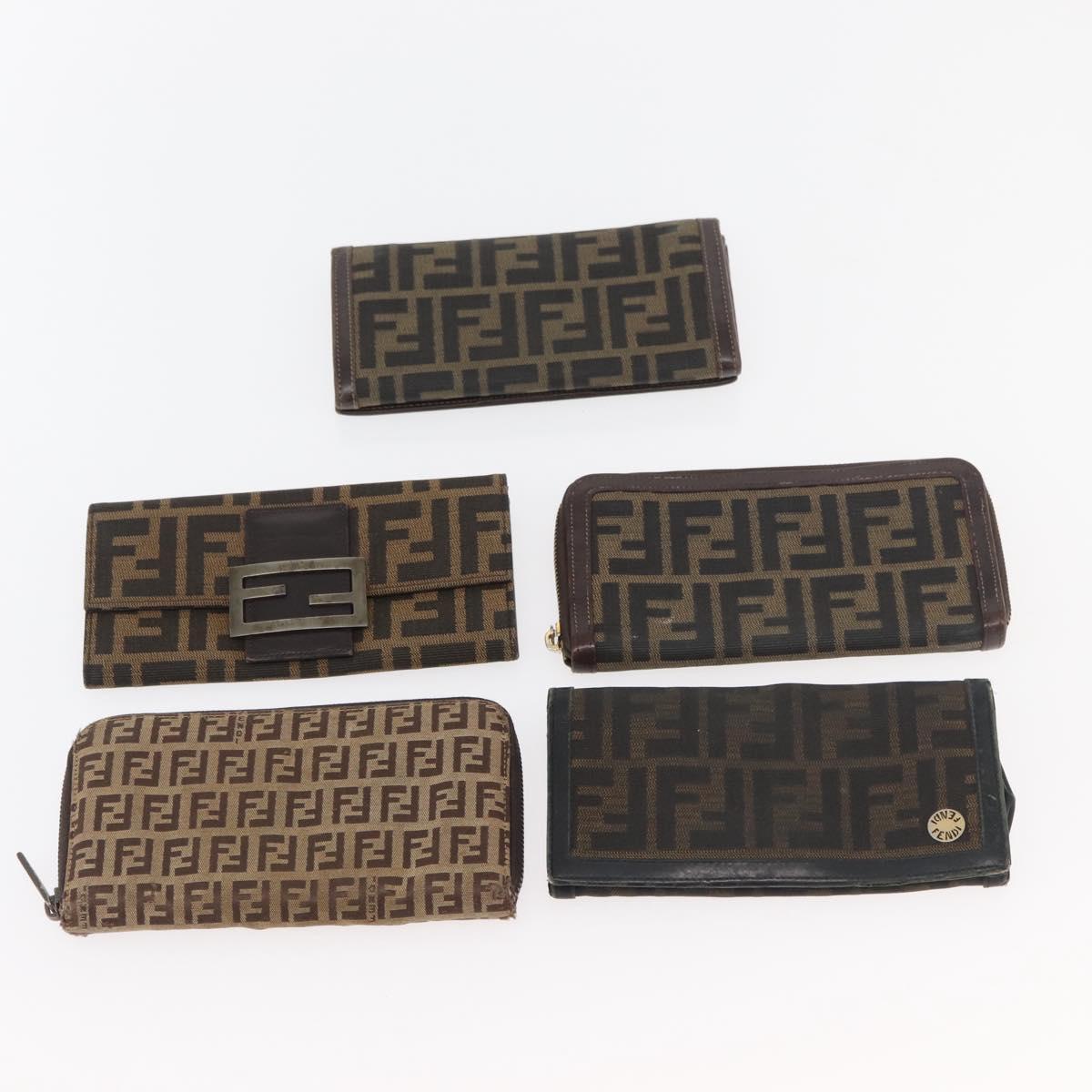 FENDI Zucca Canvas Wallet 10 Set Black Brown Auth CB239