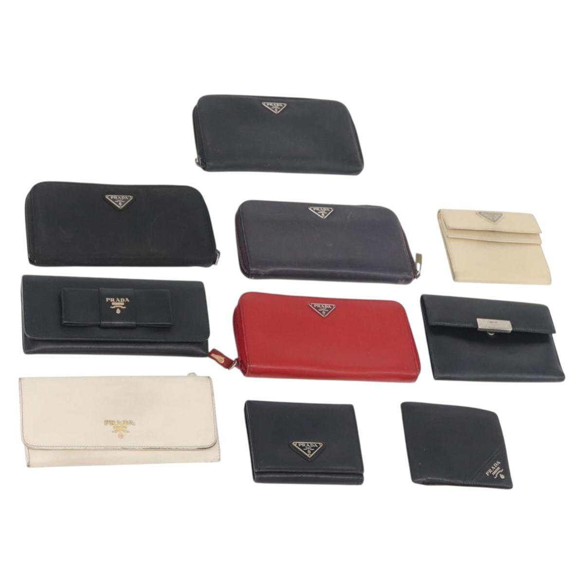 PRADA Wallet Safiano leather 10 Set Black White Red Auth CB240
