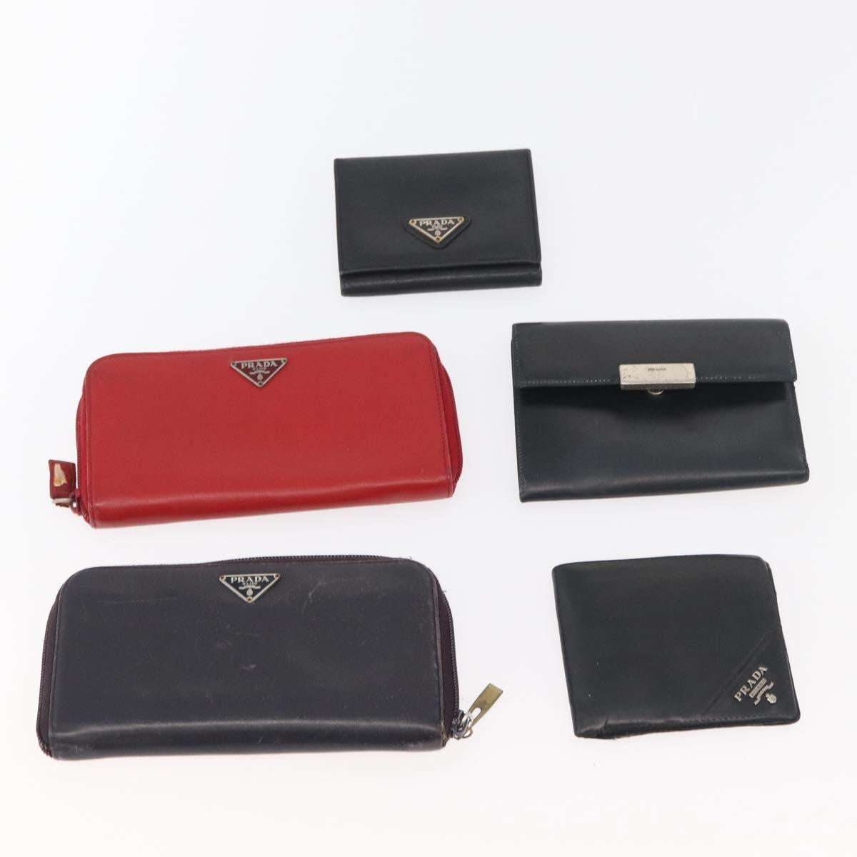 PRADA Wallet Safiano leather 10 Set Black White Red Auth CB240