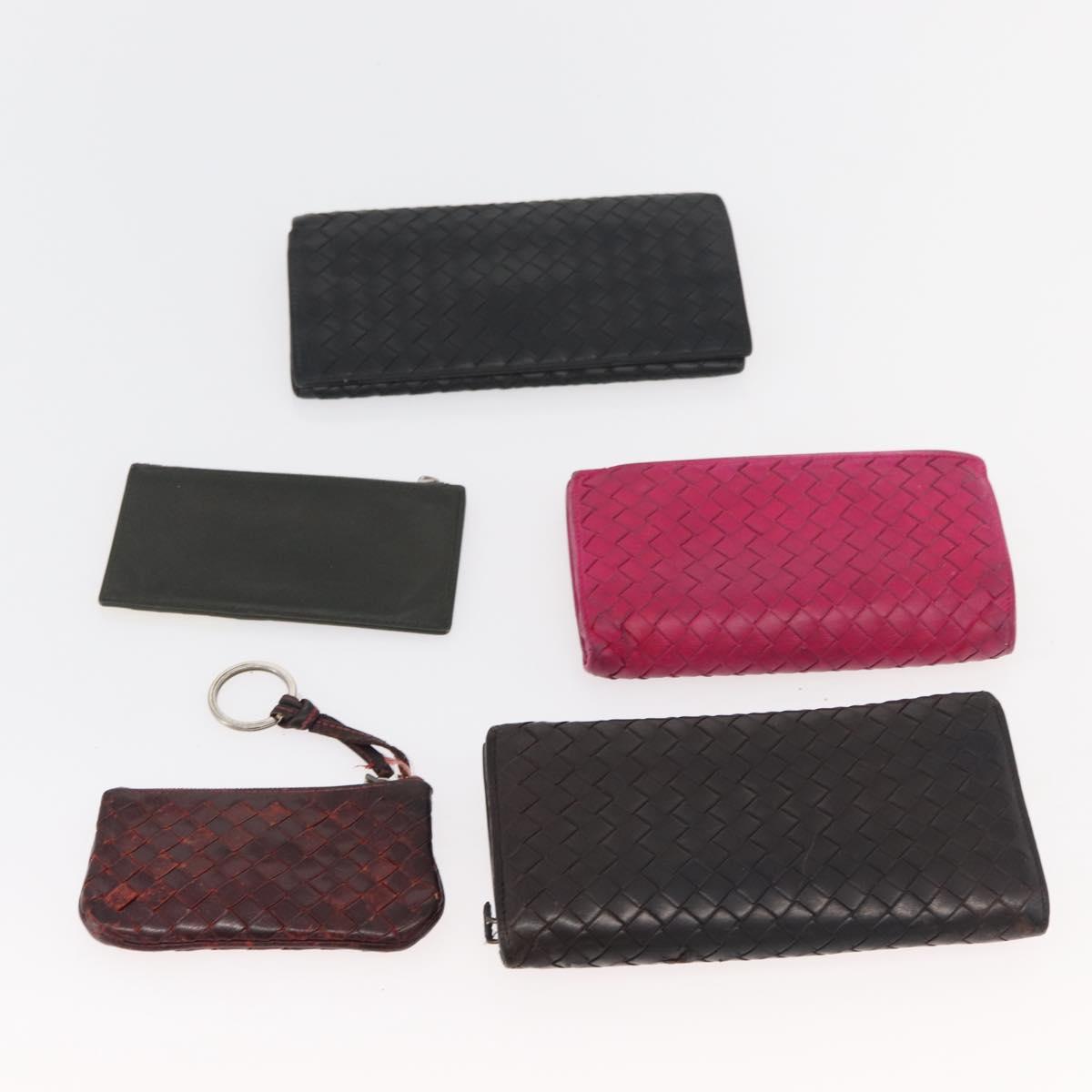 BOTTEGA VENETA INTRECCIATO Wallet Leather 10 Set Pink Green black Auth CB241