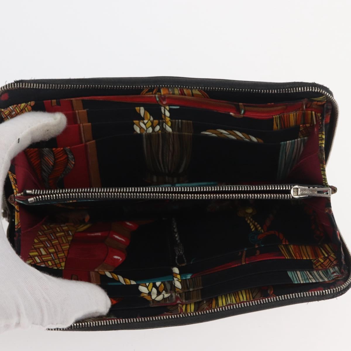HERMES Wallet Canvas Leather 10 Set Black Gray Red Auth CB242