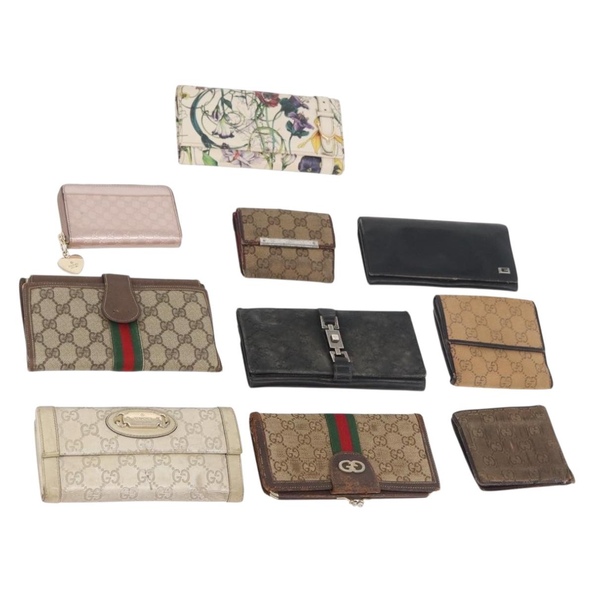 GUCCI GG Canvas Guccissima Wallet Leather 10 Set Beige Black Brown Auth CB257