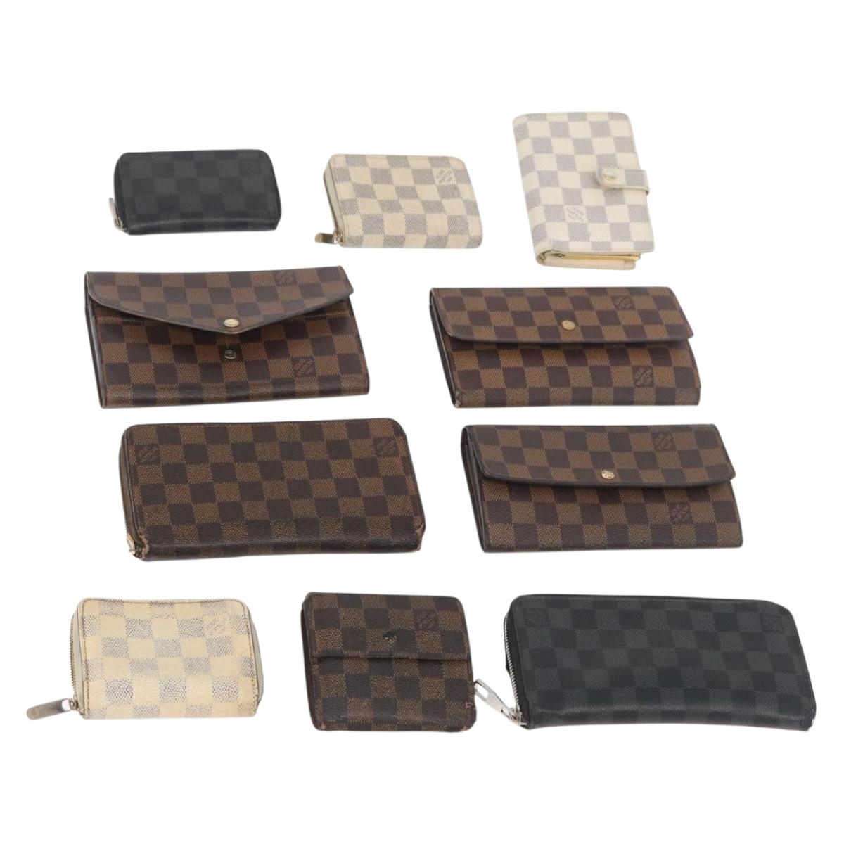 LOUIS VUITTON Damier Ebene Graphite Damier Azur Long Wallet 10 Set LV Auth CB263