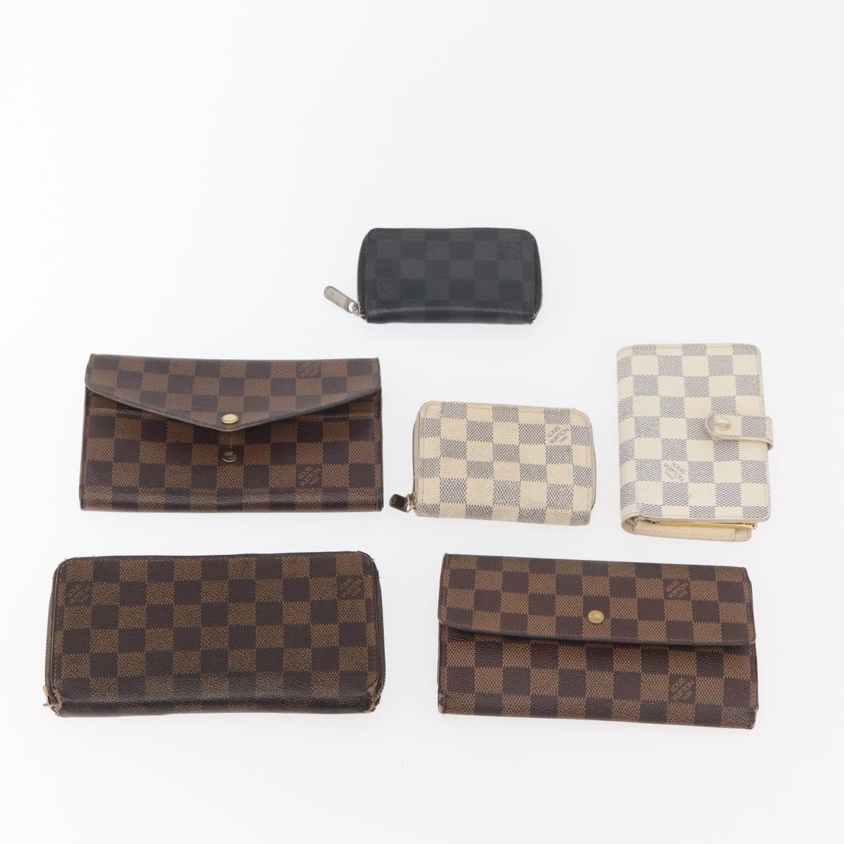 LOUIS VUITTON Damier Ebene Graphite Damier Azur Long Wallet 10 Set LV Auth CB263