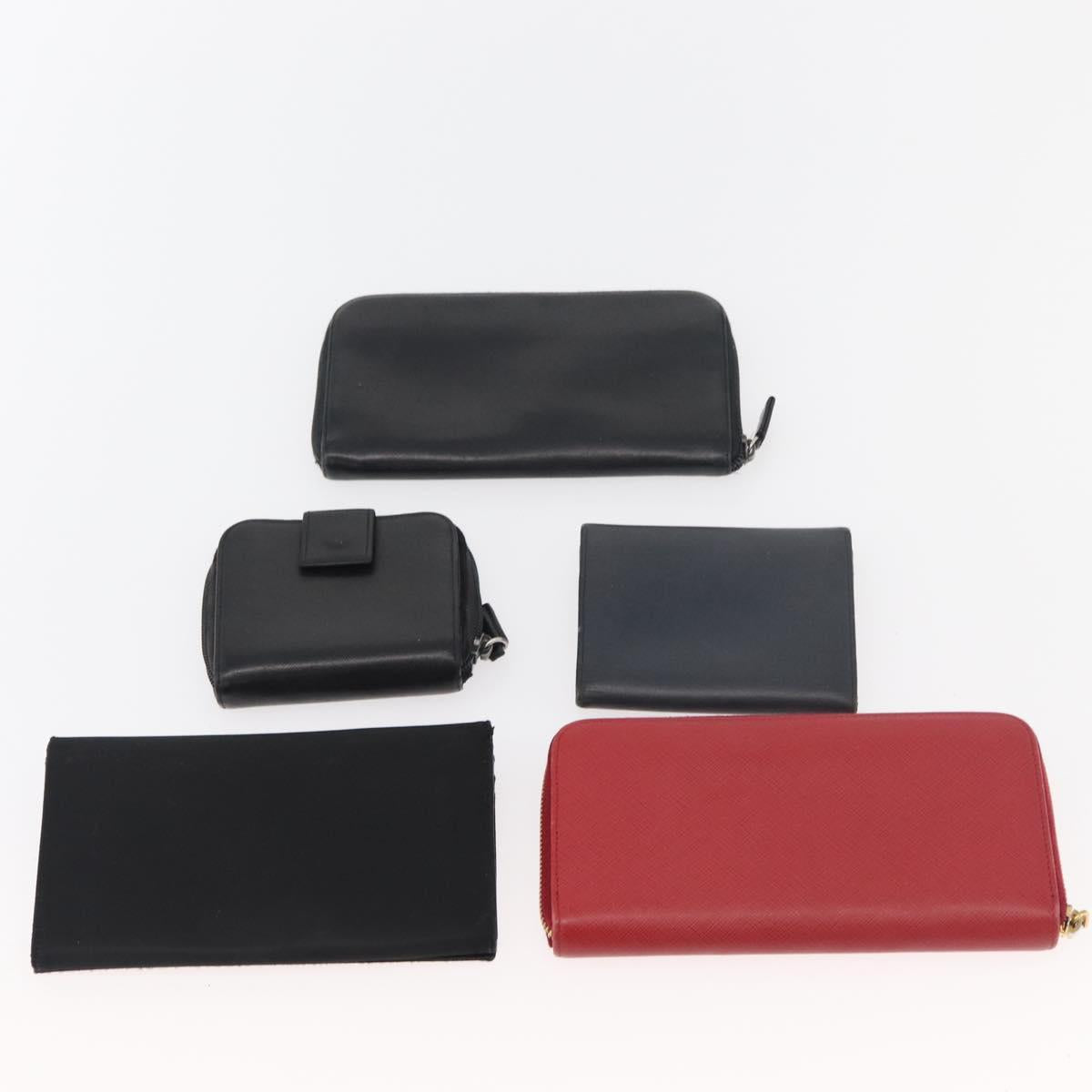 PRADA Wallet Safiano leather 10 Set Black Pink Red Auth CB264