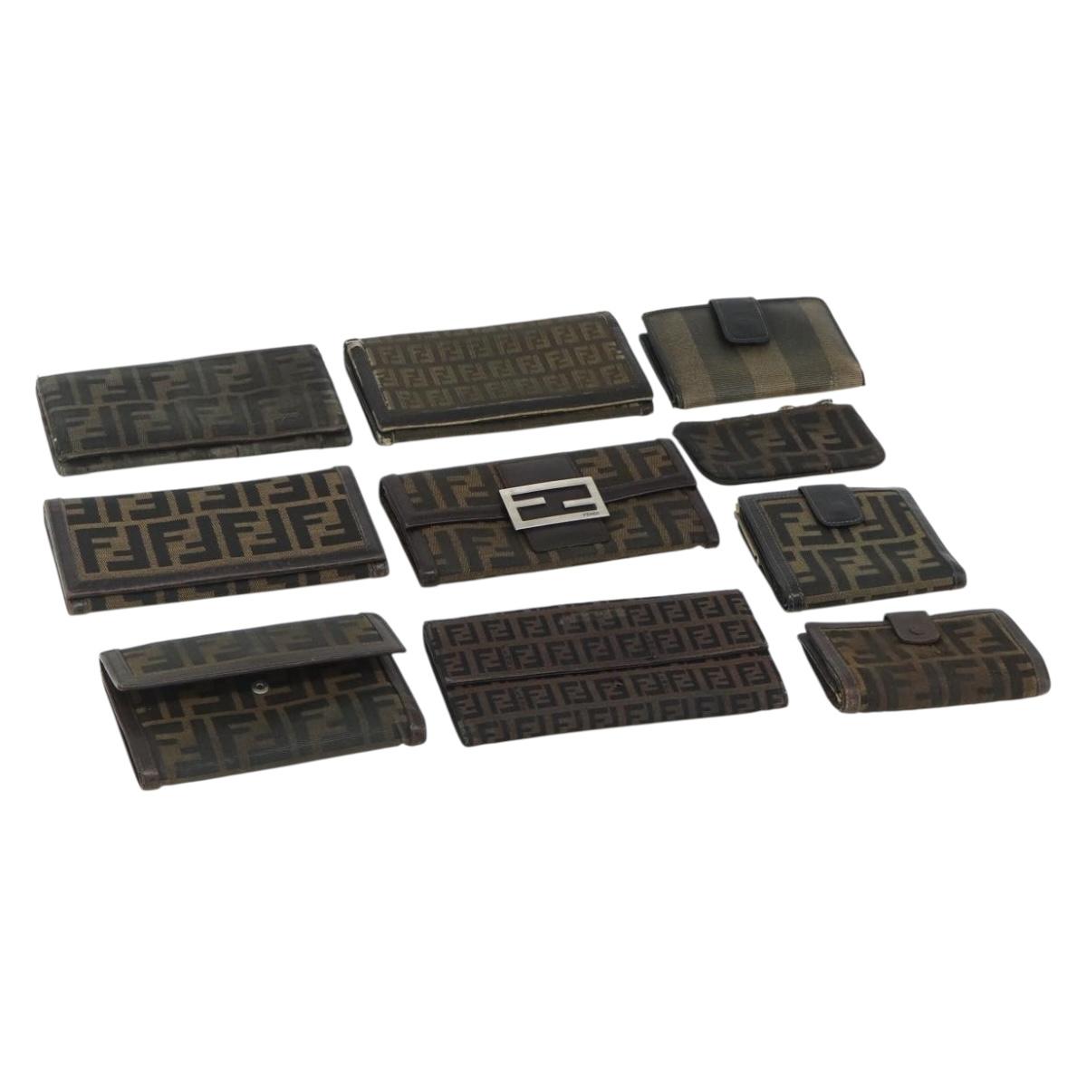 FENDI Zucca Canvas Wallet 10 Set Black Brown Auth CB266