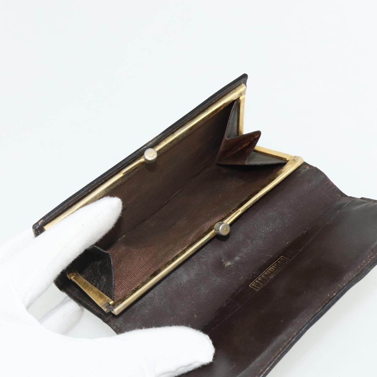 FENDI Zucca Canvas Wallet 10 Set Black Brown Auth CB266