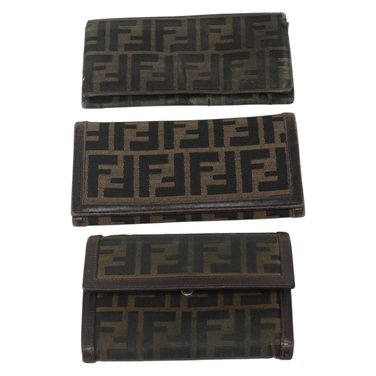 FENDI Zucca Canvas Wallet 10 Set Black Brown Auth CB266