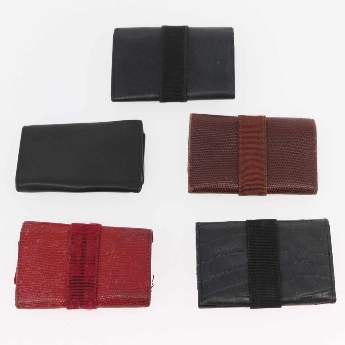 Salvatore Ferragamo Key Case Leather 10 Set Black Red Brown Auth CB271